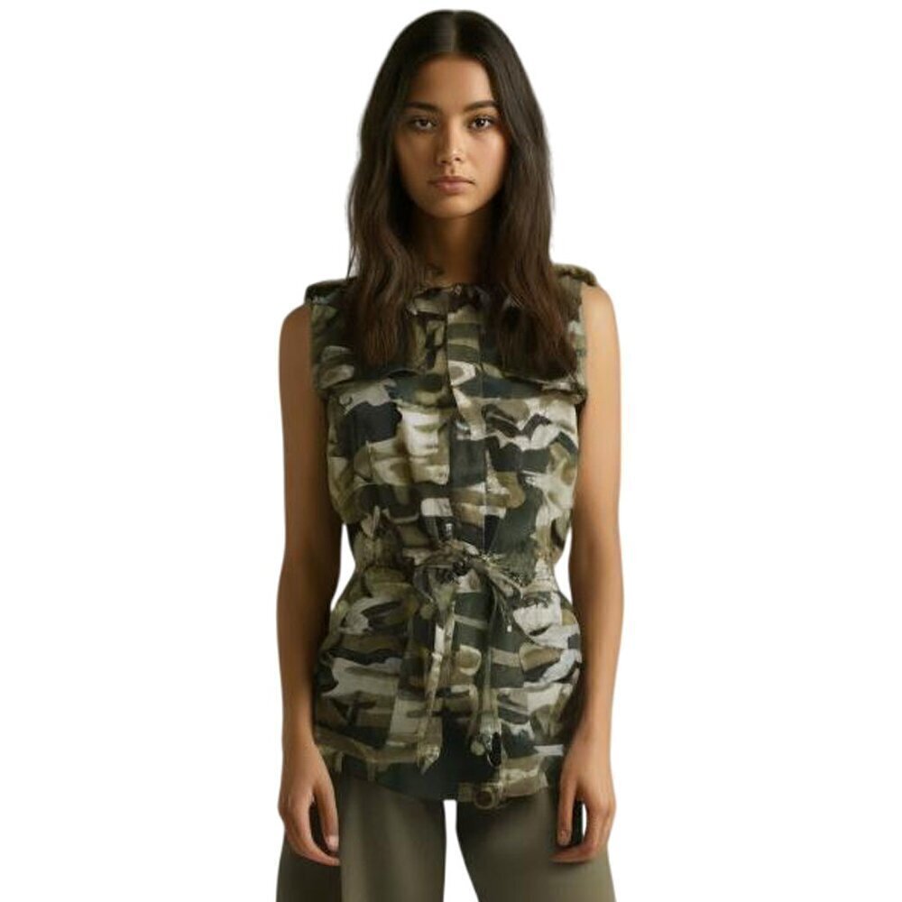 Iris Sleeveless Green Camo Studded Vest Top Size S